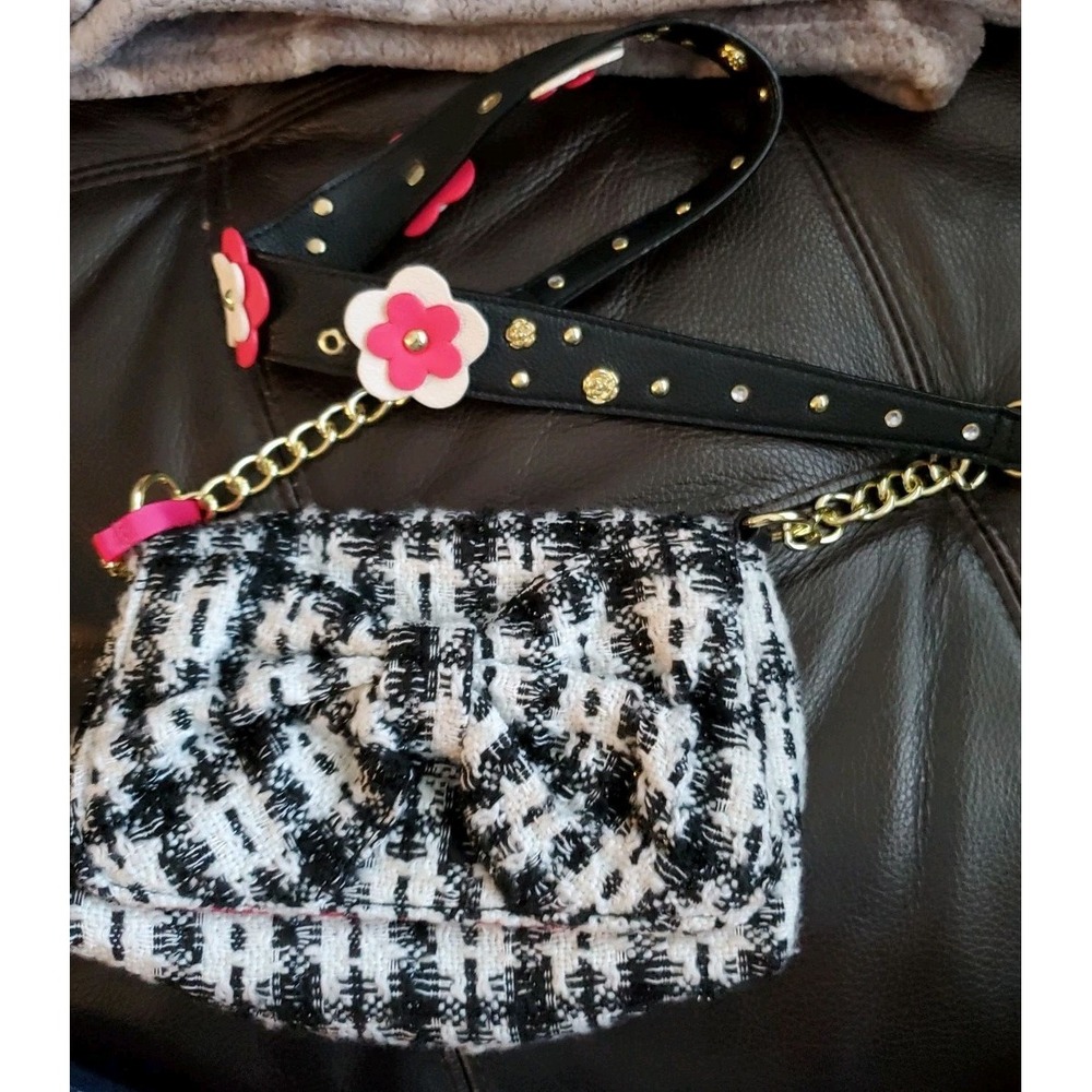 Betsy Johnson Shoulder Bag- Gold‎ Tone Chain And Floral Strap